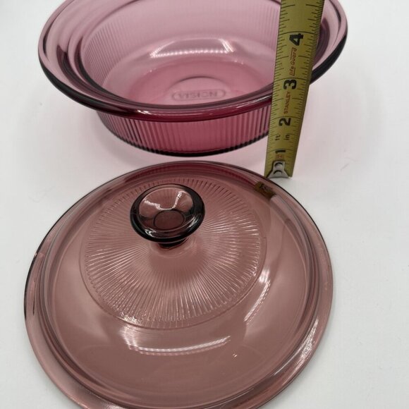 Corning Visionware CRANBERRY Ribbed 750mL Baking Lidded Casserole Cookware 90s - Picture 7 of 9